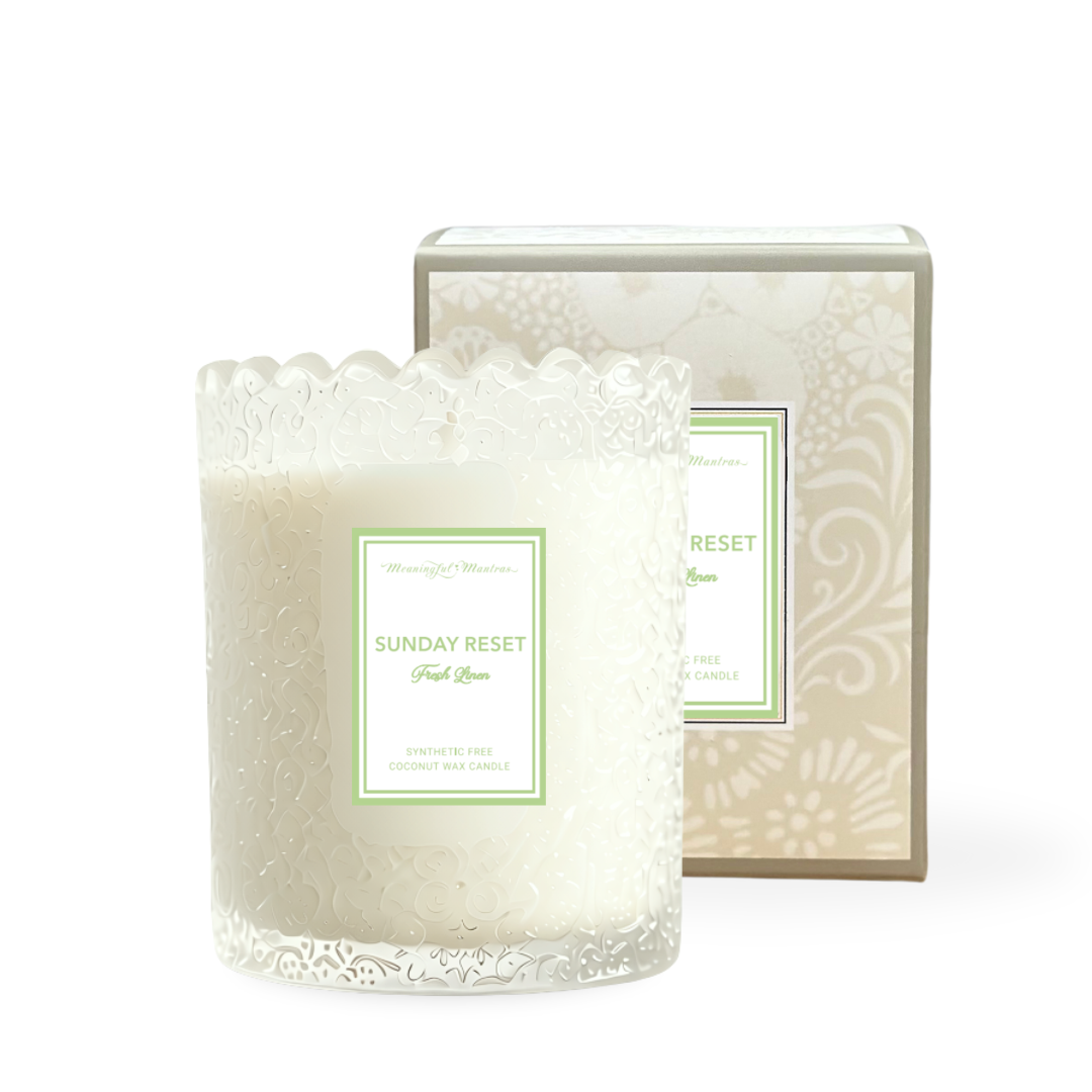 Sunday Reset Fresh Linen Natural Candle 8oz Kaia Collectionimage-alt
