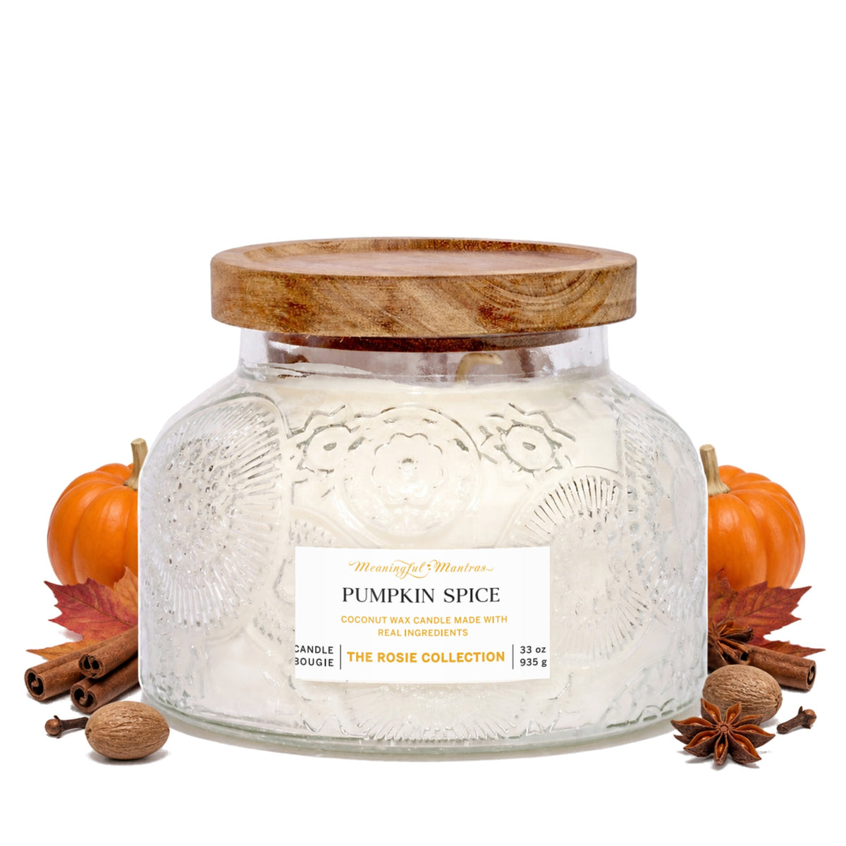 Pumpkin Spice Natural Candle 33oz Rosie Collection Luxury Three Wickimage-alt