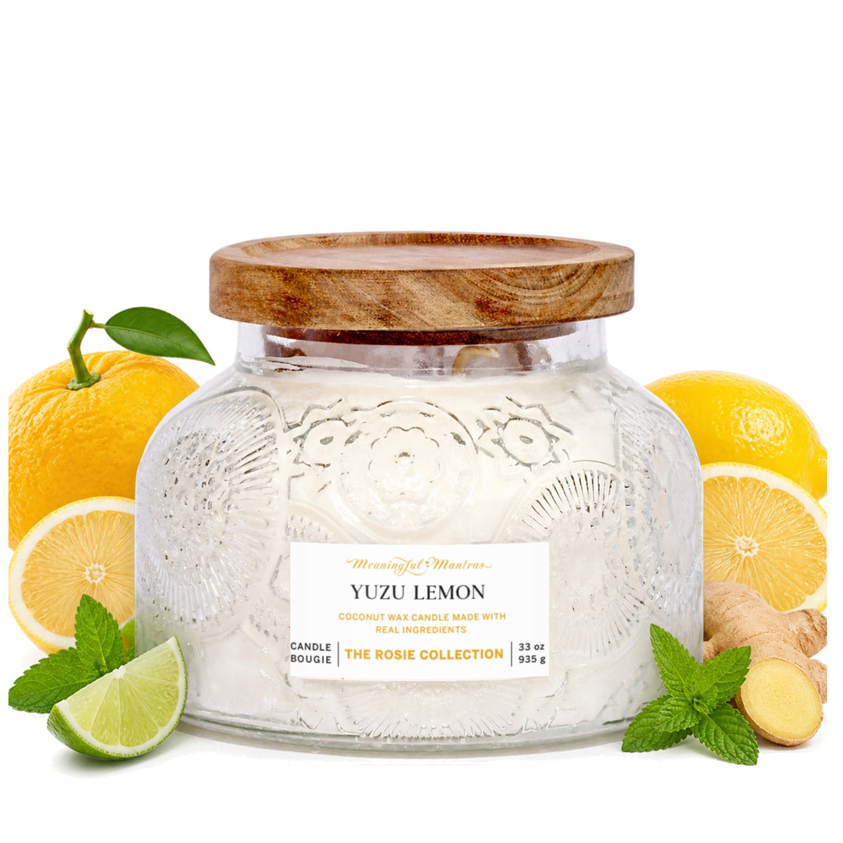 Yuzu Lemon Natural Candle 33oz Rosie Collection Luxury Three Wickimage-alt