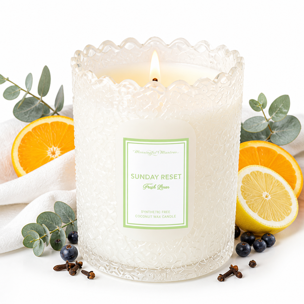Sunday Reset Fresh Linen Natural Candle 8oz Kaia Collectionimage-alt